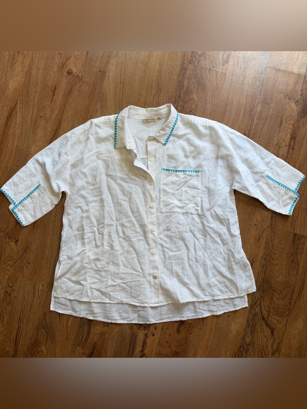 Soft Surroundings Boho Crochet Linen Blend Button Down Blouse